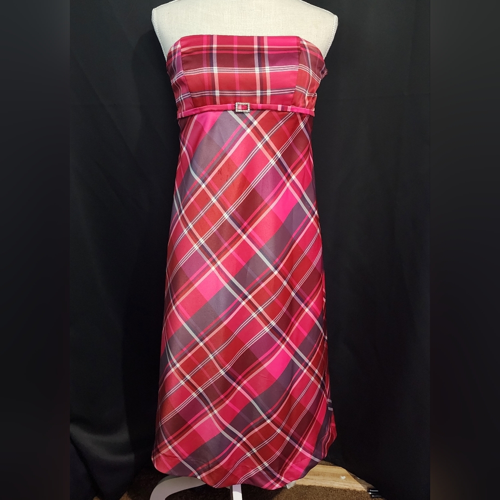Vivian Dessy Diamond Dessy Creations 10 Strapless Plaid Bridesmaid Dress
